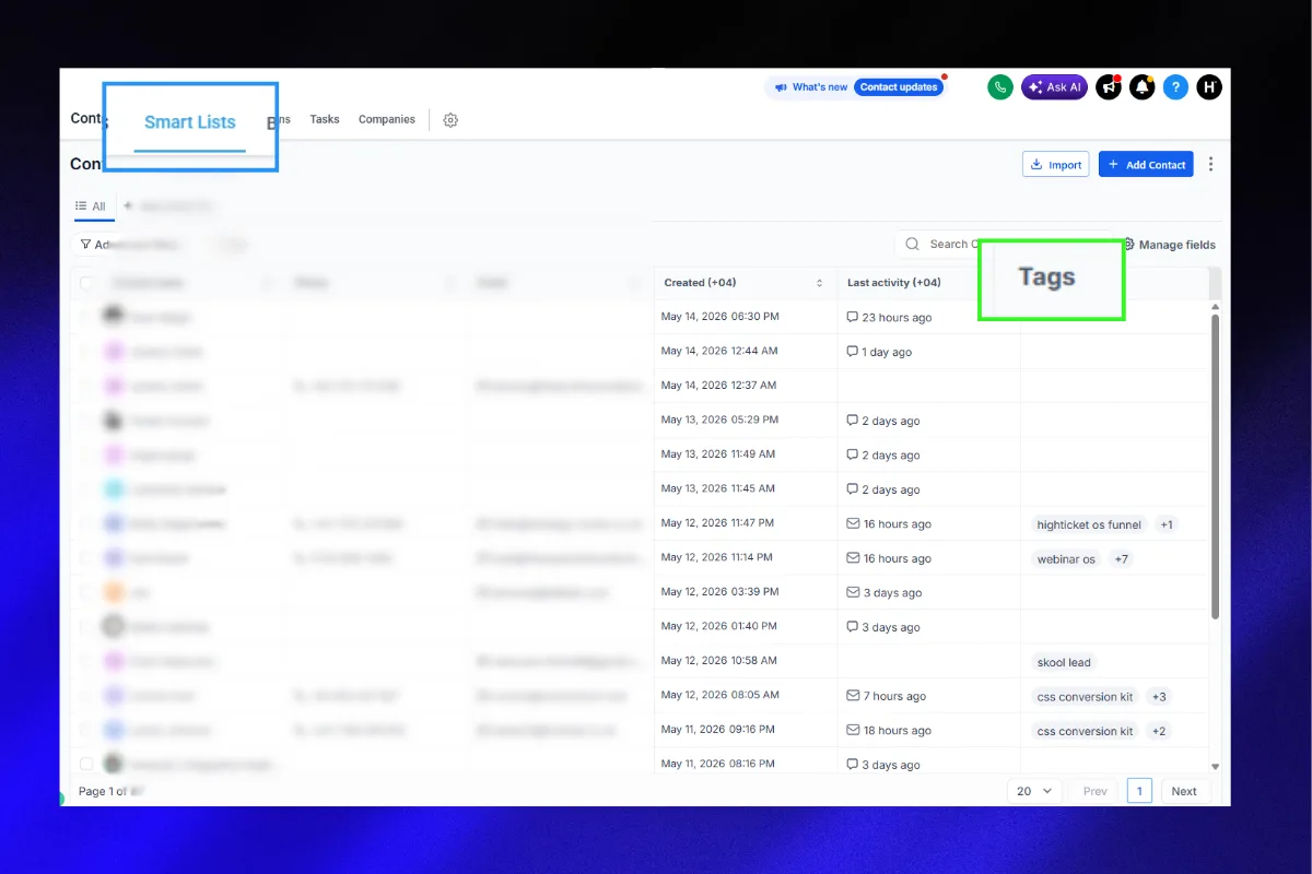 GoHighLevel smart lists and tags for coaches