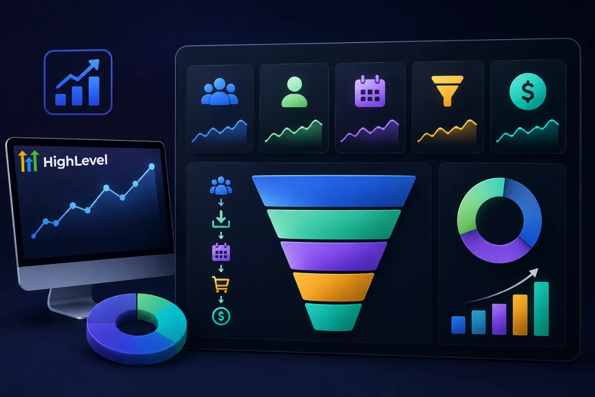 Marketing dashboard showing traffic, leads, appointments, conversion rates, customer acquisition cost, and revenue.